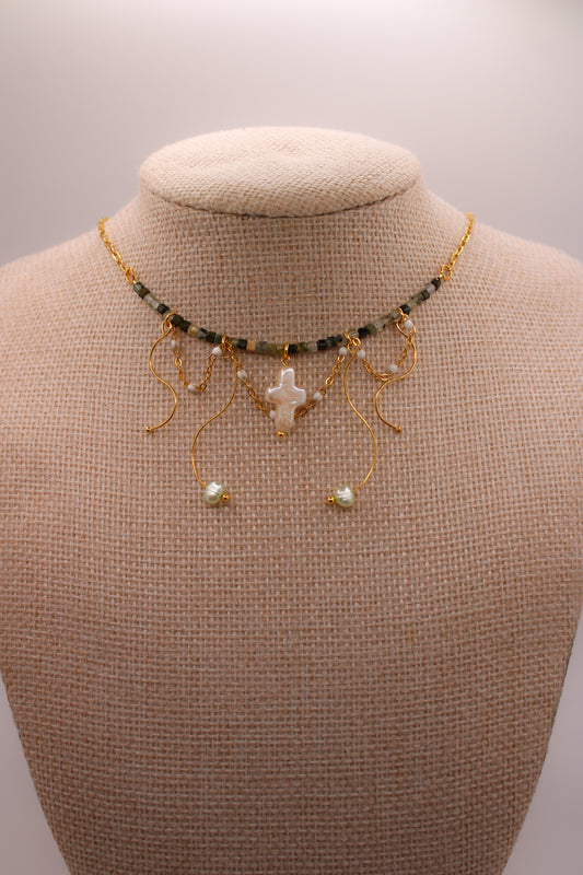Pearl Cross Statement Necklace
