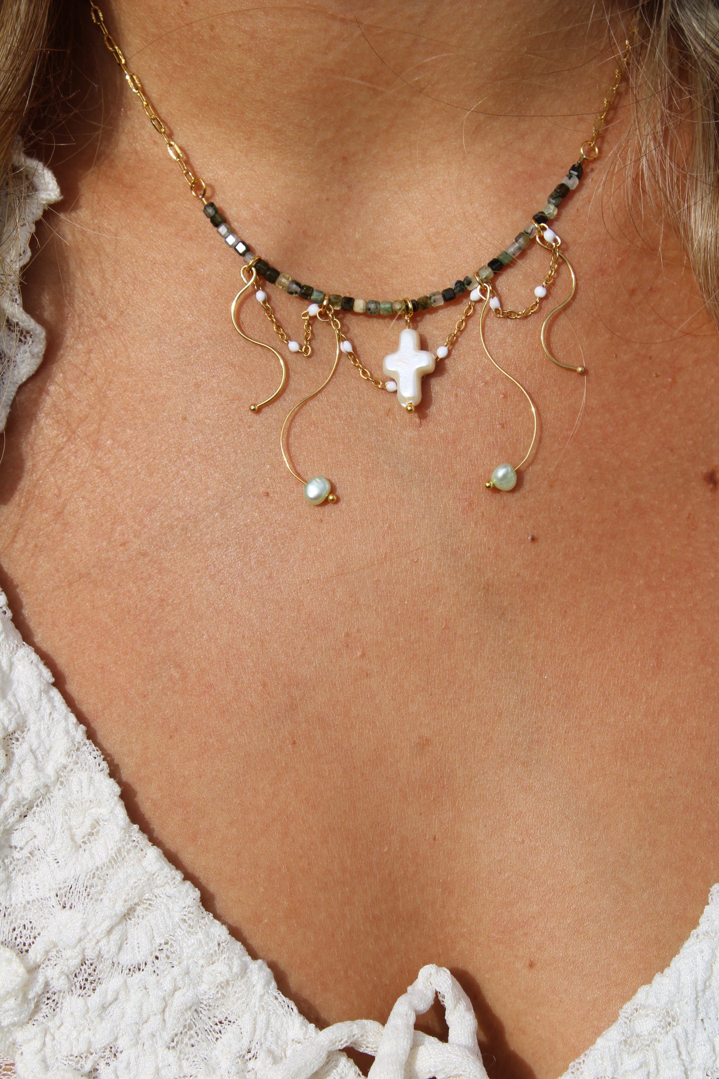 Pearl Cross Statement Necklace