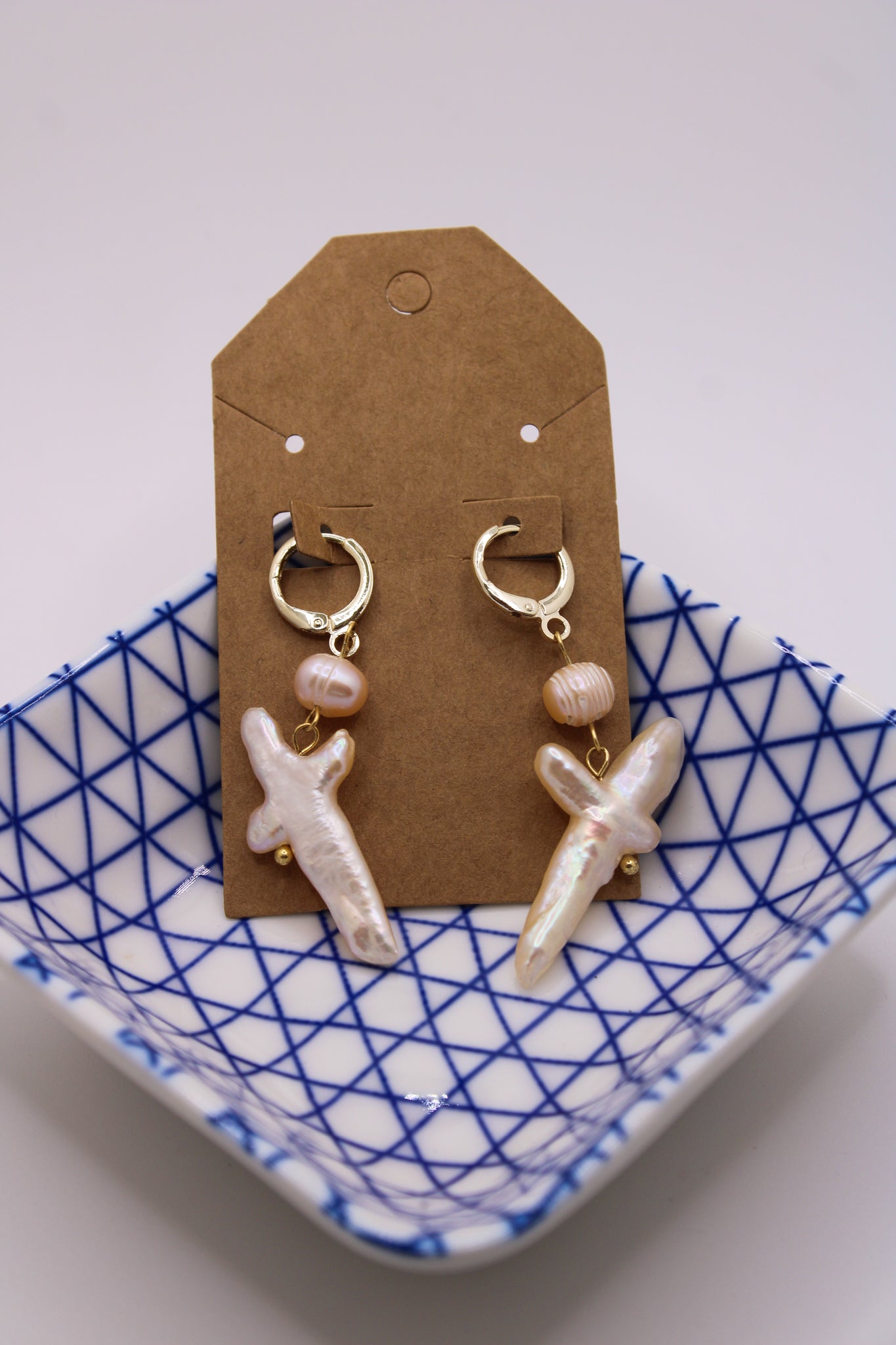 Pearl Cross Earrings