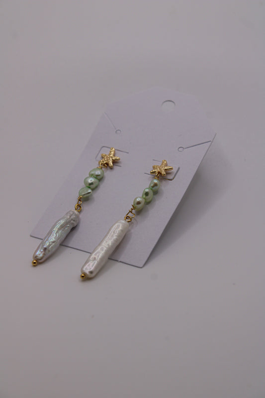 Green Pearl Drop Earrings