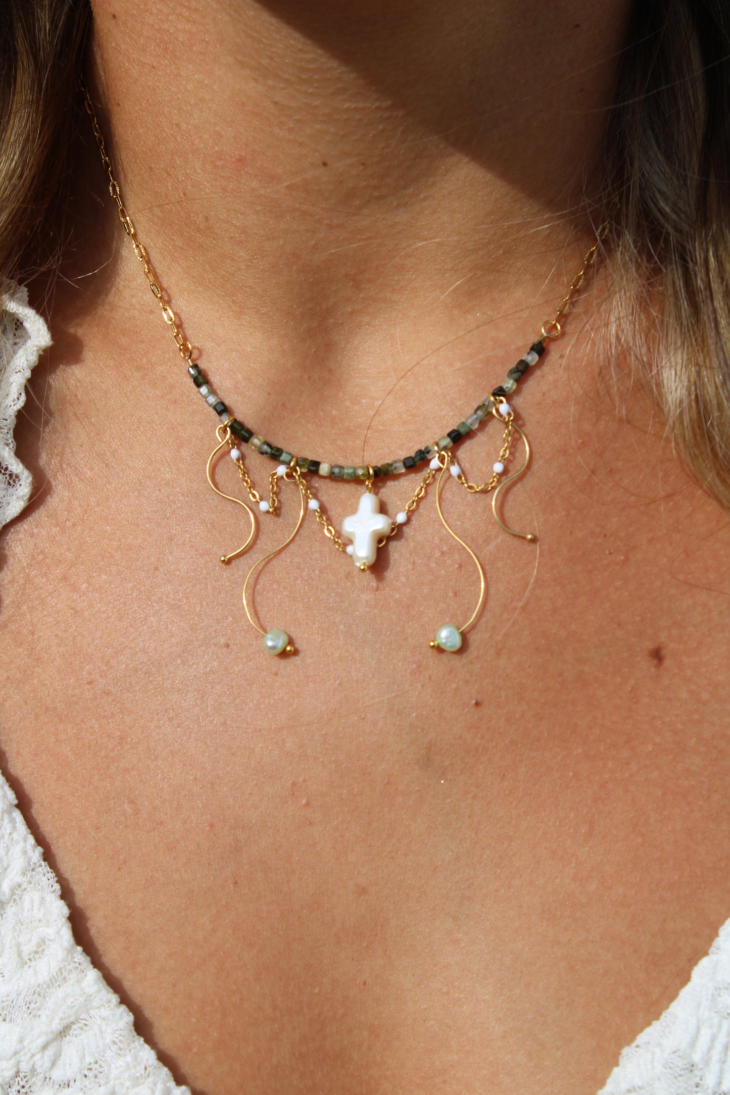 Pearl Cross Statement Necklace