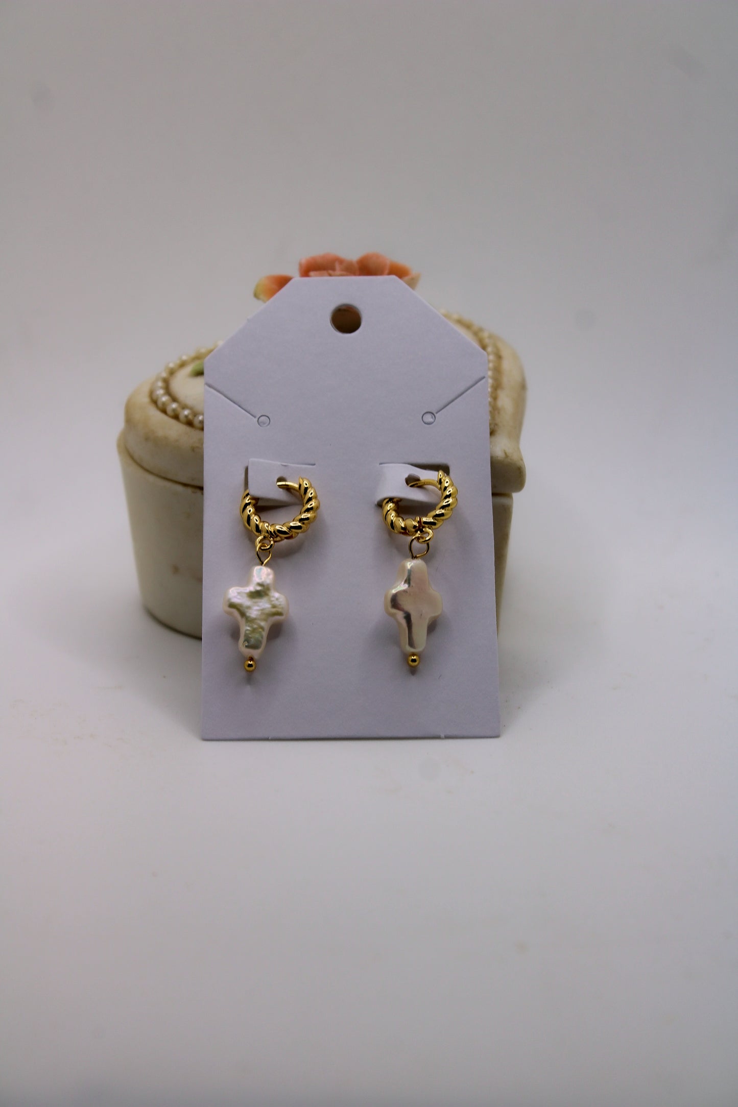 Pearl Cross Earrings