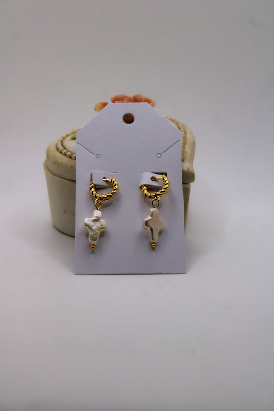 Pearl Cross Earrings