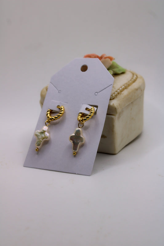 Pearl Cross Earrings